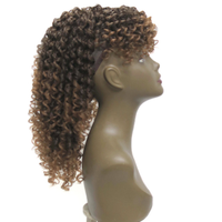 Nouveautés Perruque synthétique noire haute température pour femmes, queue de cheval à boucles crépues souples avec frange