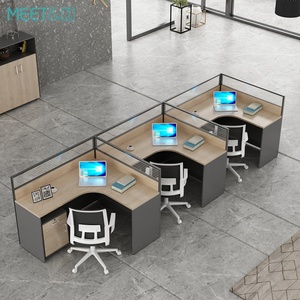 High Quality E1 MDF <b>Computer</b> Table 4-Person Modern <b>Office</b> Workstation Partition Extendable Call Center Cubicles Workshop Metal - Product Image 4