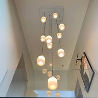 Lustre moderne de luxe pour escalier, en albâtre naturel, télécommandé, simple, suspendu, carré, plafonnier LED en fer