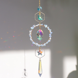 Attrape-soleil en cristal naturel, pierres précieuses, vitrail, cercle de cristal suspendu, attrape-soleil lune et étoiles - Product Image 6