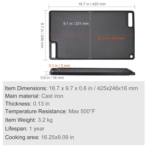 Plancha de Hierro Fundido Antiadherente de 9.7"x16.7" con Asas, Utensilio de Cocina Familiar, Placa Superior Plana, Envío Gratis, Stock al por Mayor en el Extranjero - Product Image 2
