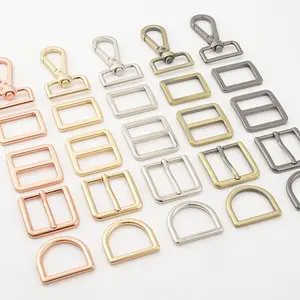 Wholesale Handbag Accessories Set 25mm Metal Slide Buckle Silver D Ring Bronze Pin Buckle 1" Rose Gold Snap Swivel Hook for Bags