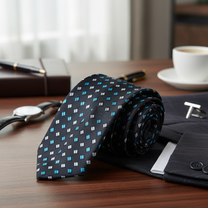 Exve Exclusive Turquoise Checkered on Black Corbata de origen pavo hecha a mano - Product Image 3