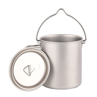 Mug portable d'extérieur 750 ml avec poignée inclinée, pot suspendu, poignée pliable, tasse de voyage en titane pour camping