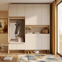 Armoire d'entrée minimaliste moderne avec banc intégré, miroir et éclairage LED, placard de couloir