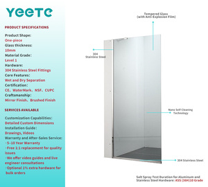 ประตูบานเลื่อนห้องอาบน้ำ YEETE สีนิกเกิลขัดเงา กระจกนิรภัยเทมเปอร์ 8 มม. สำหรับโครงการโรงแรม ตกแต่งภายในโรงแรม - Product Image 2