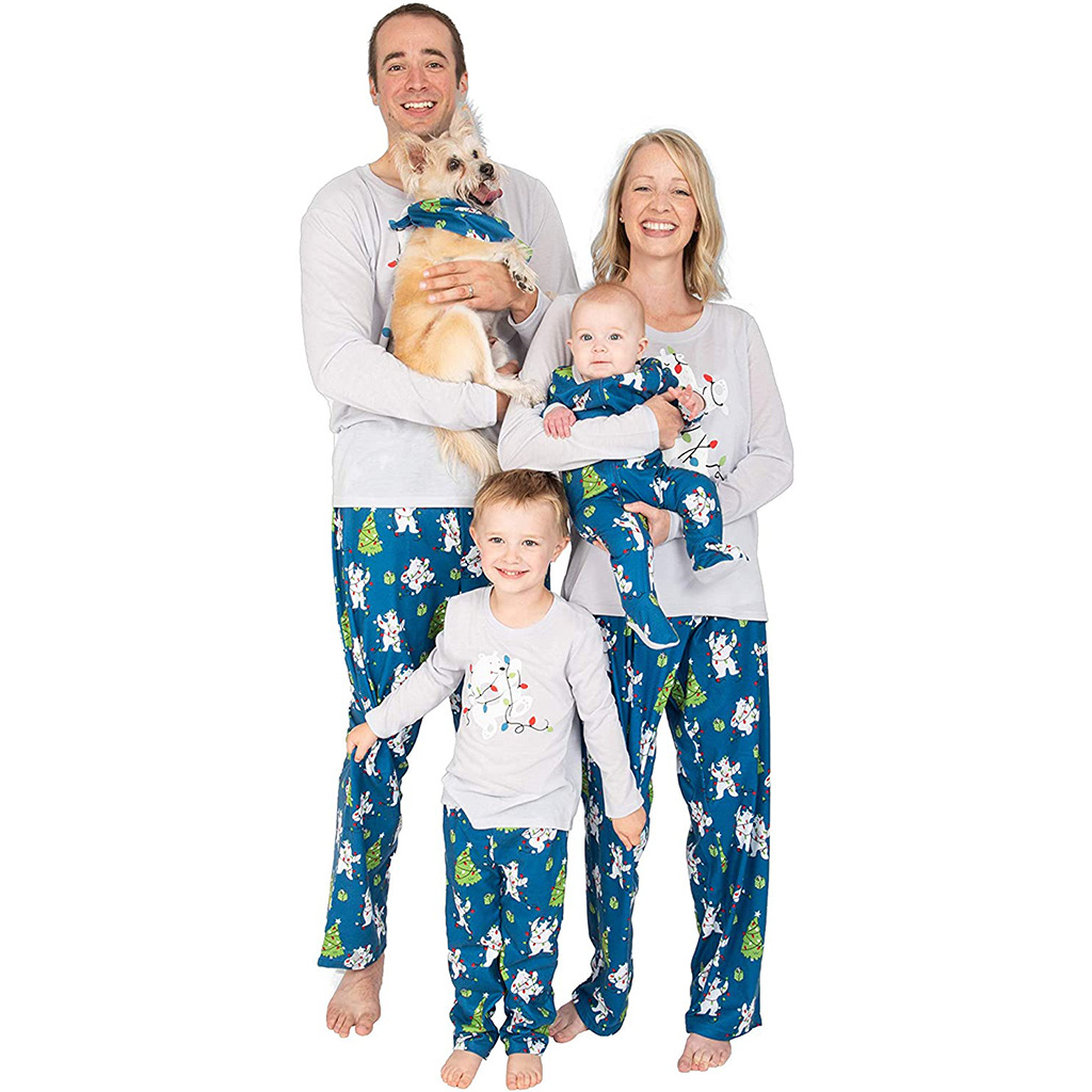 Christmas Fashion Parent-Child Casual Home Set Cartoon Pattern Soft Cotton Round Neck Long Sleeve Family Pajamas