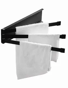 厨房浴室壁挂式3层臂可折叠磁性旋转摇摆毛巾架支架厨柜门衣架