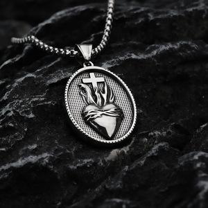 Stainless Steel Men's Pendant <b>Cross</b> Heart Charm Themed Necklace Gift - Product Image 1