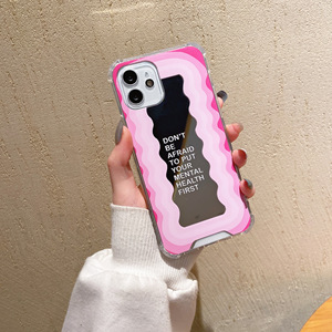 Funda de maquillaje con espejo para chicas, carcasa trasera con diseño rosa ondulado para <span class=keywords><strong>poco</strong></span> <span class=keywords><strong>m3</strong></span>, para iPhone 7, glss templado - Product Image 3