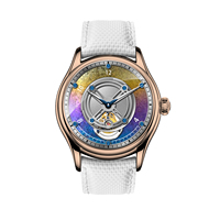 Pabrik OEM/ODM Desain Baru Jam Tangan Mekanik Tourbillon Bunga Es Iridescent Pria, Bercahaya, Tahan Air