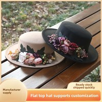 Topi Fedora Vintage 2025 Wanita Elegan Berhias Bunga, Berkualitas Tinggi, Hangat untuk Musim Gugur dan Dingin, Bahan Wol, Pelindung Sinar Matahari, Model Flat Top Bucket Headband