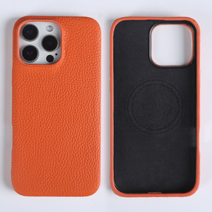 Funda de Cuero Genuino de Grano Completo Premium para iPhone 17 <span class=keywords><strong>Pro</strong></span> Max 16 15, Protección Total a Prueba de Golpes para la Lente, Textura Litchi Hecha a Mano - Product Image 5