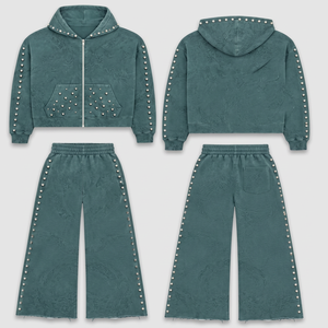 Brand Tracksuit Set Digital Printing Rhinestone Acid Wash Streetwear Regular Solid Hooded Full Length Cotton Fleece Fabric - Product Image 3