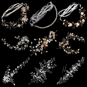 Handmade Rhinestone Wedding Headband Flower-Leaf Bridal <strong>Headpieces</strong> for Wedding Pearl <strong>Hair</strong> Accessories - Product Image 1