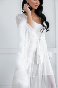 Set Pigiama con Rifiniture in Piume, Elegante <span class=keywords><strong>Vestaglia</strong></span> Lunga da Donna per Sposa e Feste - Product Image 5