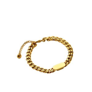 Conjunto de Collar y Pulsera con Colgante de Cadena Cubana de Oro 18K, Estilo INS Cool Wind, Versátil, de Acero Inoxidable Grueso Chapado, Estilo Geométrico Clásico - Product Image 1