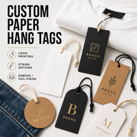 Étiquettes volantes personnalisées en papier pour la mode avec logo de marque de vêtements imprimé en relief et fil métallisé (forme personnalisée)