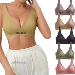 Nouvelle couleur unie amovible rembourré Bralette col en v sans fil sommeil soutien-gorge brassière gelée soutien-gorge découpé au Laser sans couture soutien-gorge pour femme