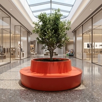 Bac à plantes paysager OEM surdimensionné, personnalisé en fibre de verre et bois, avec banc intégré pour jardin extérieur et siège d'attente