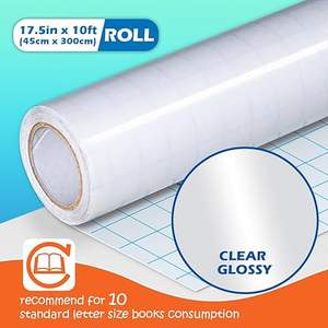 Rouleau de papier contact transparent pour livres et artisanat, 17,5 po x 10 pi, adhésif pelable et repositionnable, protège-<span class=keywords><strong>livre</strong></span> en plastique - Product Image 2