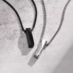 Unix Argent Noir Rectangle Blanc Bar Pendentif Trendy Simple Chaîne en Acier Inoxydable Hommes Bijoux Cadeau Collier