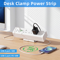 Stop Kontak Meja Kerja UK dengan Penjepit, 2 Port USB-C 20W, 3 Stop Kontak AC, Bahan Aluminium Alloy, Pengisian Cepat & Pintar, Stasiun Pengisian Daya untuk Meja Kantor