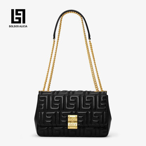 Bolso de Hombro Cruzado de Cadena de Cuero Genuino de Moda Nueva 2023 para Mujer <span class=keywords><strong>Bosso</strong></span> Alice, con Cierre de Cremallera y Botón, Pequeño, de Alta Calidad, Grande - Product Image 3