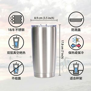 Stainless Steel Tumbler 20oz Insulated Travel Cup With Durable Lid Black Straight Cup For On The Go Use - Product Image 5
