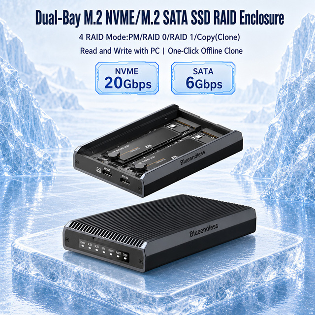 20Gbps M2 NVME SATA Array SSD Enclosure External RAID SATA NVME M.2 SSD Enclosure for NVME SATA M.2 2230 2242 2260 2280 SSDs