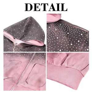 KingSen Custom Winter 100% Cotton Oversized Distressed Hoodie Sweatpants <b>Set</b> Men's Rhinestone Zip-Up Hoodie Pants Washed - Product Image 6