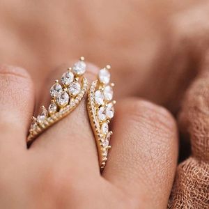 Anneau ouvert en cristal CZ avec feuilles torsadées et strass, style coréen, pour <span class=keywords><strong>femme</strong></span>, ange - Product Image 1
