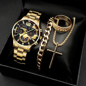 Ensemble de montres à quartz pour hommes en gros avec bracelet en acier inoxydable et collier pendentif – Montre de style professionnel et tendance - Product Image 4