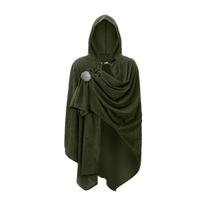 <span class=keywords><strong>Mantello</strong></span> con Cappuccio Medievale per Halloween, <span class=keywords><strong>Mantello</strong></span> Rinascimentale, Sciarpa Vichinga, Costume Retrò, Sciarpa Lavorata a Maglia con Texture Waffle e Spilla - Product Image 4