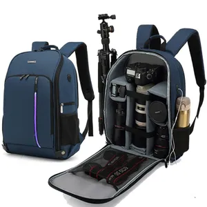 TONO 3 Modes LED Light Waterproof Removable Sponge Partition Big Capacity SLR Digital Camera Backpack Bag With USB Port