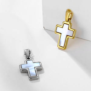 Perhiasan Bebas nikel baja tahan karat Dainty Cross Charm berlapis emas cangkang mutiara liontin salib untuk wanita pria membuat kalung - Product Image 1