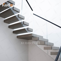 Rutschfestes Design Holzstufen Glasgeländer Gerade Treppe Schwebende Stahlträger-Treppe Villa Freitragende Treppe