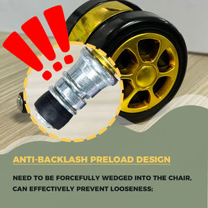 Nnoble 2,5 polegadas ouro rico zinco liga móveis Castor Adequado para tapetes Twin-Wheel Office Chair Caster Wheel - Product Image 6