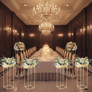 Vase <span class=keywords><strong>haut</strong></span> et <span class=keywords><strong>support</strong></span> à plantes en métal blanc doré moderne pour événements de mariage et fêtes, décoration intérieure de haute qualité - Product Image 6