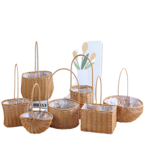 Cesto da Picnic Portatile per Esterni, Contenitore Decorativo per la Casa, Vaso per Fiori Intrecciato, Cesto Regalo Floreale <span class=keywords><strong>in</strong></span> <span class=keywords><strong>Vimini</strong></span> con Manico - Product Image 4