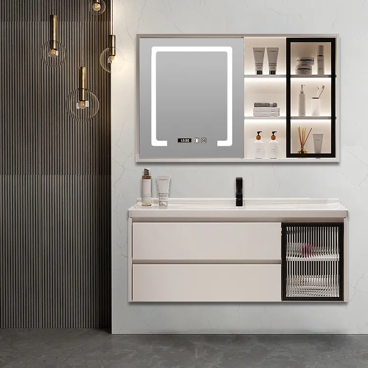 SONSILL-Espejo LED moderno personalizable, juegos de baño, armarios, tocador de baño de lujo moderno con lavabo