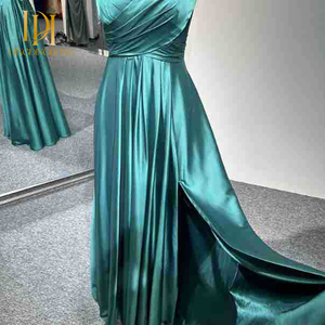 Nuevo <span class=keywords><strong>vestido</strong></span> de noche de satén brillante verde Jade encaje con cuello en V pecho plisado <span class=keywords><strong>para</strong></span> fiestas de boda <span class=keywords><strong>Vestido</strong></span> de damas de honor comercio exterior - Product Image 4