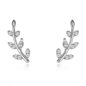 Pendientes Minimalistas con Forma de Hoja, Chapados en Oro Blanco, con Cristales de Estrás, Joyería de Moda para Mujer, Diseño Elegante de Planta - Product Image 4