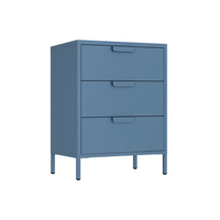 Armoire de rangement à 3 tiroirs en métal bleu pour salle à manger, nouveau design, commode contemporaine en acier pour salon