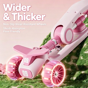 Trottinette pour enfants 3 en 1 avec siège pliable, hauteur réglable, roues silencieuses et lumineuses, musique, jouet à roulettes pour enfants - Product Image 3