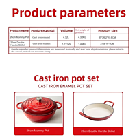 Ensemble de batterie de cuisine en fonte émaillée 2 pièces, compatible four, comprenant faitout et poêle, pour cuisinières à induction et à gaz