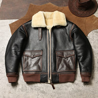 Blouson aviateur d'hiver pour homme, en cuir d'agneau de qualité supérieure, veste courte aviateur rétro avec poche contrastée