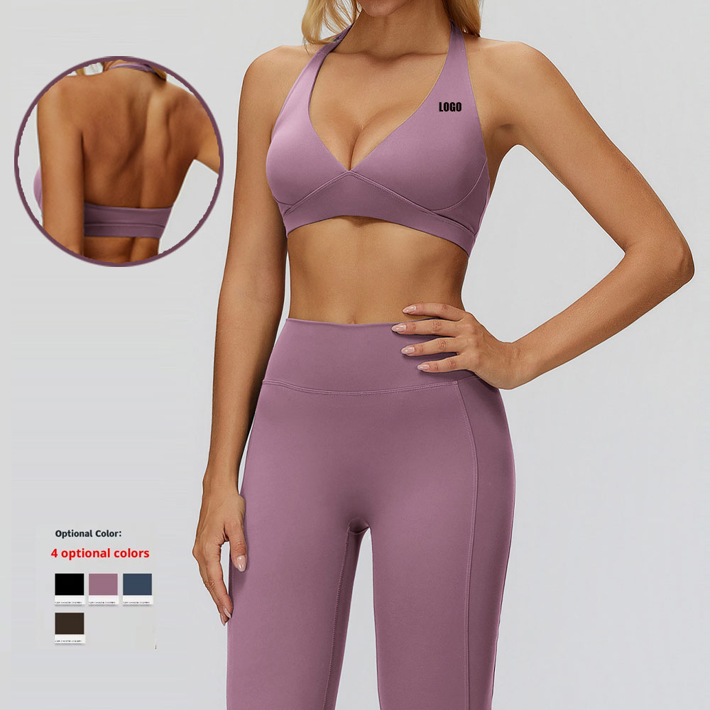 Custom Halfer Cross-Back Sports Bra Backless High Support V-Neck Yoga Bra Four-Way Stretch Yoga Sports Bra For Women