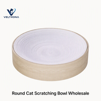 Bac à gratter rond pour chat en carton ondulé imitation bois avec coussin central remplaçable, vente en gros