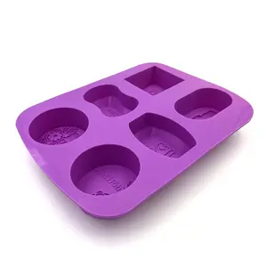 Molde de silicone 3D para fazer sabão, ferramentas personalizadas para bolos, logotipo oval redondo, 6 cavidades, 10 peças, roxo ou personalizado, ideal para fazer sabão